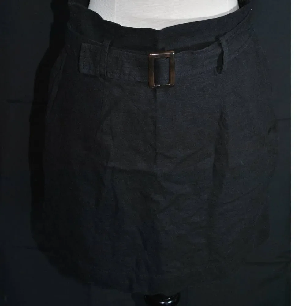 Urban Outfitters Black Linen Belted Scalloped Hem Skirt - S - Picture 1 of 4